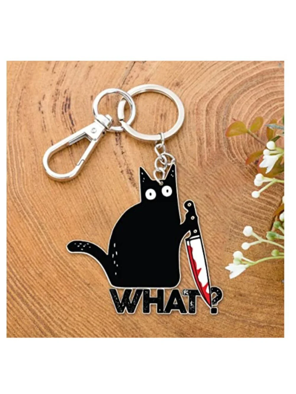 Solid Metal Funny Black Cat Keychain Bag Charm Purse Accessory